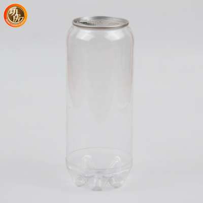 Low price 500ml easy open transparent pet plastic can for beverages